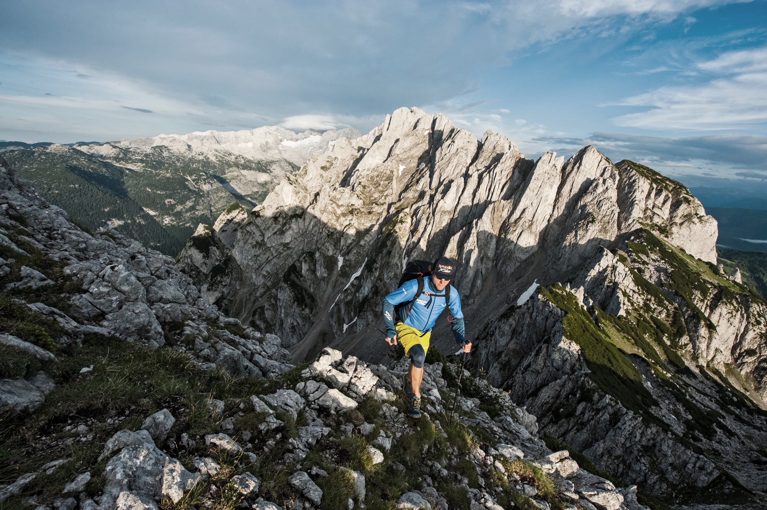 Participant hikes during the Red Bull X-Alps preparations in Gosau, Austria on June 27th 2017